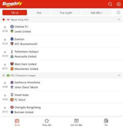 giao diện app tỷ số bóng đá real