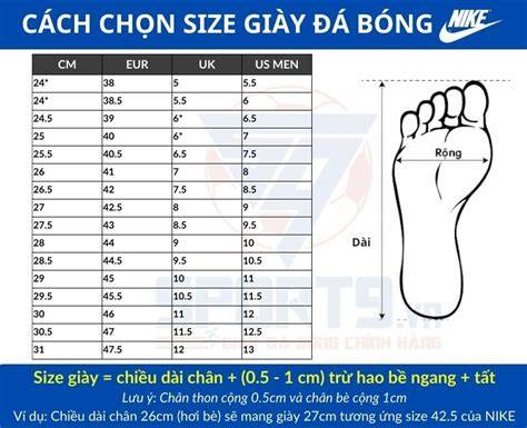 hướng dẫn sử dụng size giày đá bóng nike
