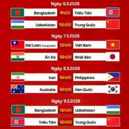lịch asian cup 2026 bóng đá nam
